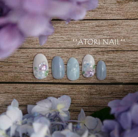 オーダーネイルチップNo.44 淡色紫 たらし込み 紫陽花