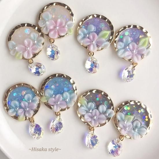 紫陽花しずくデザイン イヤリング ピアス オーダーネイルチップ専門店アトリネイル 通販 ぴったり自然な見た目 紫陽花しずくデザイン イヤリング ピアス オーダーネイルチップ専門店アトリネイル 通販 ぴったり自然な見た目