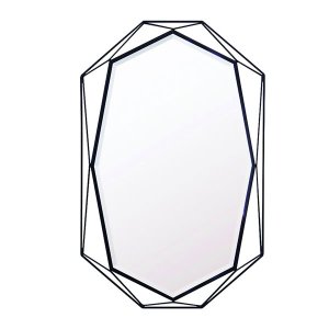 ブラック八角形アイアンフレーム ウォールミラー/長八角形(幅50x高さ78.2cm)