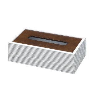木製ティッシュボックス ライン(オーク色/ホワイト＆ウォールナット 幅28x奥行15x高さ8.5cm)