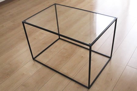 アイアン トレイテーブル ガラス天板(ブラック/幅60x奥行40x高さ40