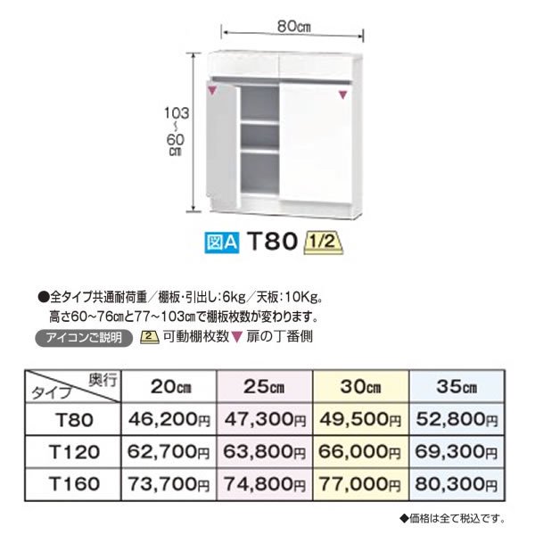 カウンター下すきまくんCSD Tシリーズ 引出し＆扉キャビネットT80(幅