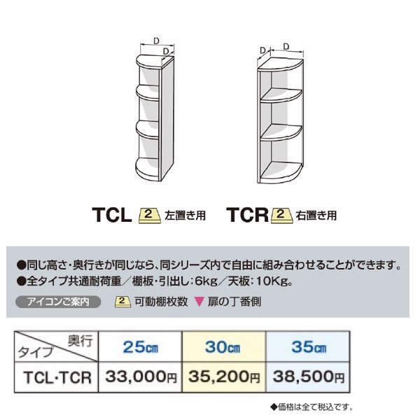 カウンター下すきまくんCSD Tシリーズ エンドコーナーTCL/TCR(幅・奥行25/30/35cmx高さ77～103cm) フジイ すきまくん  家具通販eインテリア