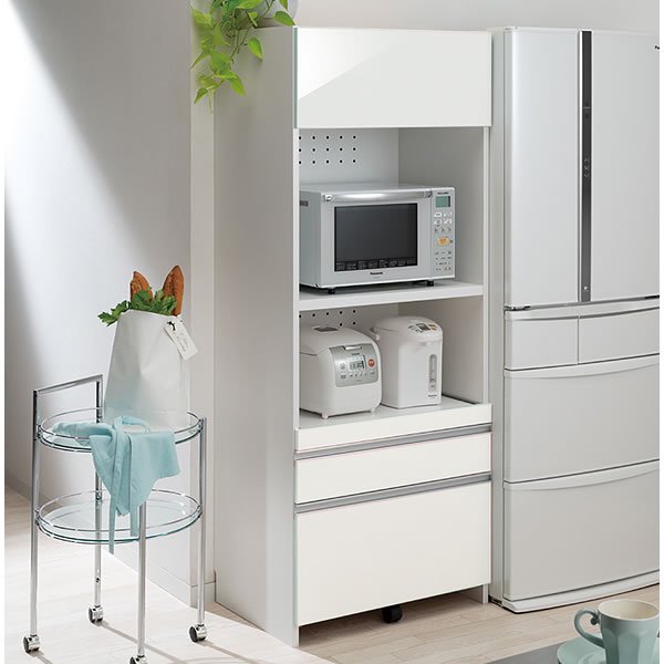 食器棚 キッチンボード ホワイト レンジ台 幅90ｘ奥行45ｘ高さ180cm