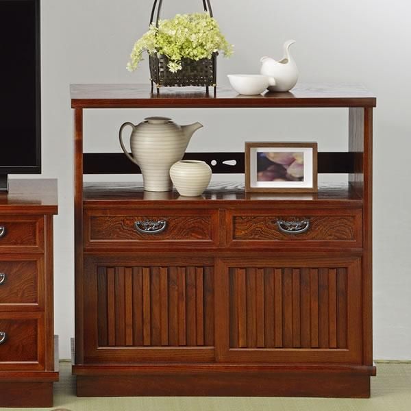 【ヴィンテージ】特選 御飾り台 大型 平飾台 屏風 畳 和 昭和レトロ 和風家具 T5634 秋草 104号 飾り置台(70) けやき色(幅70x奥行30x