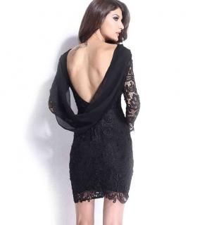 【花梟】長袖ワンピース【即納】オープンバックレースヴィンテージドレス【ブラック】【M,Lサイズ】欧米サイズ お買い得特価ワンピ 送料無料 tk-cc21138
