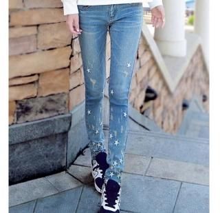 【花梟】デニム ダメージジーンズ【即納】【ライトブルー/Lサイズ(29号)】☆限定品☆スキニ―ジーンズ カジュアル 着痩せジーンズ 送料無料 tk-hd5282