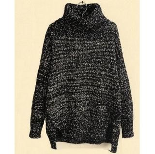 【花梟】 長袖セーター【即納】 ニット【ブラック フリーサイズ】 タートルネック ざっくり ゆったり スリット入り 送料無料 tk-hs1398
