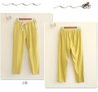 【花梟】 カジュアルパンツ【即納】 ロングパンツ【イエロー/ Mサイズ】ウエストゴム ゆったり楽チン ナチュラル天然素材 麻 綿 ストレート 送料無料 tk-hs2713 超お買い得Sale品
