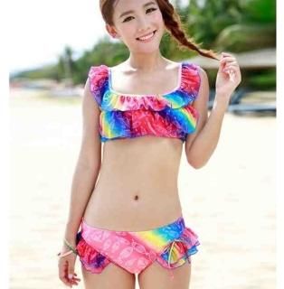 【花梟】ワイヤービキニ水着【即納】 セパレート水着 スカート式虹魚 【レインボーから―】-【サイズ:LL(XL)】 送料無料 tk-n4465