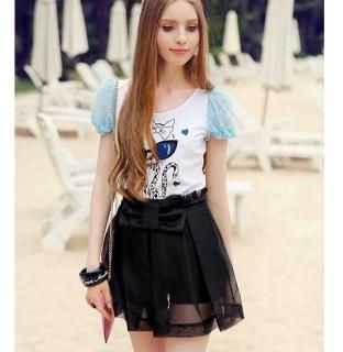 【花梟】ミニスカート一体型ショートパンツ【即納】【ブラック】【サイズ:M】 キュート セクシー ホットパンツ オーガンジー生地 お買得Sale品 送料無料 tk-pk1172
