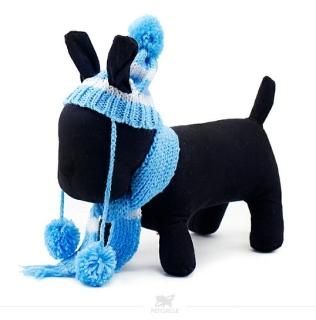 【花梟】ドッグウェア 【即納】犬用品【ライトブルー 水色/Mサイズ】ニット ポンポンつき帽子 フリンジマフラー セット 秋・冬 お洒落お散歩 お買得Sale品 送料無料 tk-pt0101