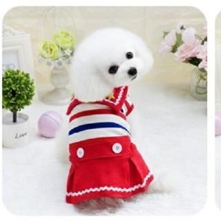 【花梟】ワンピースドッグウェア【即納】トリコロール・ボーダー 【レッド】【サイズ:S,M】 セーラーカラー 犬用品 パーカー Tシャツ生地 二足 お買得Sale品 送料無料 tk-pt0729