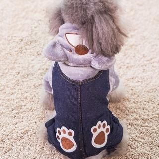 【花梟】重ね着風 デニム切替サロペット犬 【即納】洋服【ネイビー×グレー/LL(XL)サイズ】 つなぎ カバーオール 冬 犬用品 フリース 裏起毛 お買得Sale品 送料無料 tk-pt30174