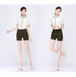 【花梟】ショートパンツ【即納】【カーキグリーン/4L(3XL)】 ホットパンツ ハイウエスト タックパンツ 楽ちんウエストゴム 大きいサイズ お買得Sale品 送料無料 tk-qc2330