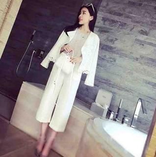 【花梟】無地ストレートゆったり ロングパンツ【即納】【ホワイト/サイズ:M】七付き 綿 コットン レディース お買得Sale品 送料無料 tk-qc6247