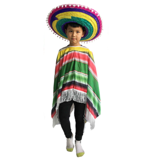 【花梟】ハロウィン 子供 メキシカン コスプレ 衣装2点セット【即納】 仮装 【グリーン/フリーサイズ】麦わら帽子+トップスセット お買得Sale品 送料無料 tk-qx10063-12