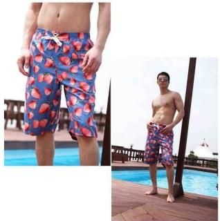 【花梟】海パン 男性用 ビーチパンツ 【即納】水着 【ブルー/イチゴ柄】【サイズ:3L(2XL)】お買得Sale品 送料無料 tk-sn0017
