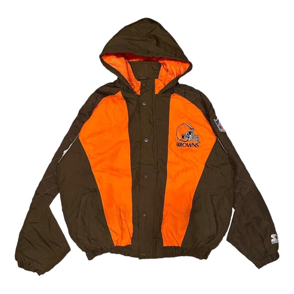 ڸ/USEDPRO LINE BY STARTER Team NYLON Jacket ''CLEVELAND BROWNS''  ʥ󥸥㥱å ꡼֥ɡ֥饦 XL