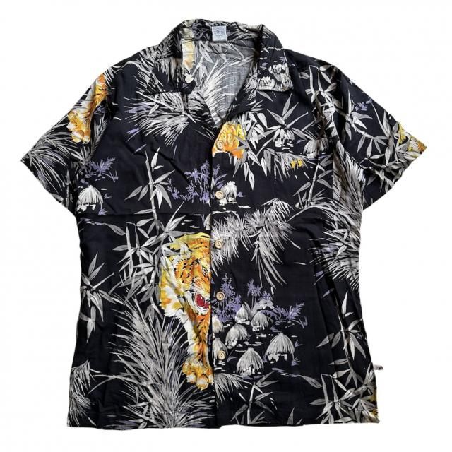 70's HANG TEN Aloha S/S Shirt Tiger  Bamboo Pattern 