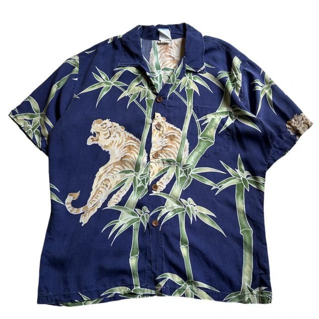 70's Ocean Pacific Aloha S/S Shirt Tiger  Bamboo Pattern 
