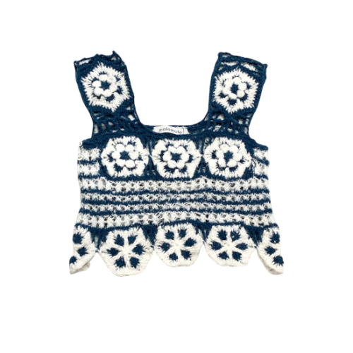 malamuteڥޥߥ塼ȡFlower orange crochet vest WHITE/BLUE (MLM22SS-BL01)
