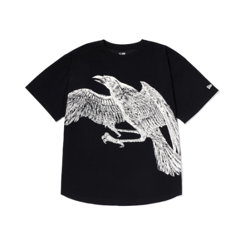 Yohji Yamamoto POUR HOMMENew Era CROW PRINT OVERSIZED PERFORMANCE SHORT SLEEVES TEE(HG-T96-996)