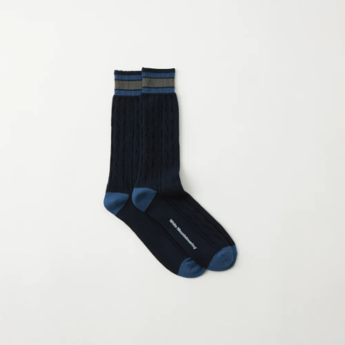 white mountaineering 【ホワイトマウンテニアリング】CABLE KNIT SOCKS NAVY (WM2371809) 