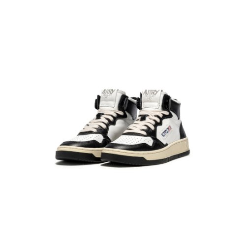 AUTRY 【オートリー】 TWO-TONE MEDALIST MID SNEAKERS IN LEATHER COLOR WHITE AND BLACK MAN'S (AUMW-WB01)