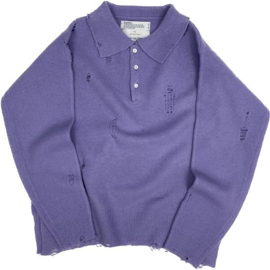 DAIRKU 【ダイリク】 Polo knit BLACK Lサイズ DAIRIKU/Fulling Damage Tite Polo Knit（Black） 【40%OFF