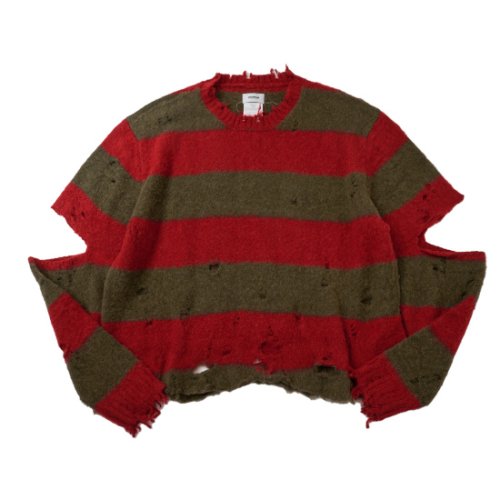 doublet 【ダブレット】  STRIPE OVERSIZE PULLOVER RED/KHAKI (23AW54KN133)
