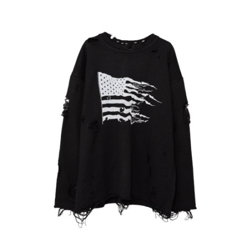 KAMIYA 【カミヤ】 Destroyed Long Sleeve Knit T-shirt BLACK (G11LT045)