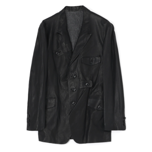 Yohji Yamamoto POUR HOMME 【ヨウジヤマモト プールオム】 LEATHER SUIT JACKET WITH TAB DETAILS Black (HJ-J95-700)