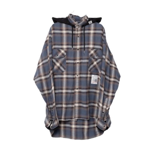 Maison MIHARA YASUHIRO ڥ᥾ߥϥ䥹ҥ Hooded Check Shirt blue (J12SH074) 