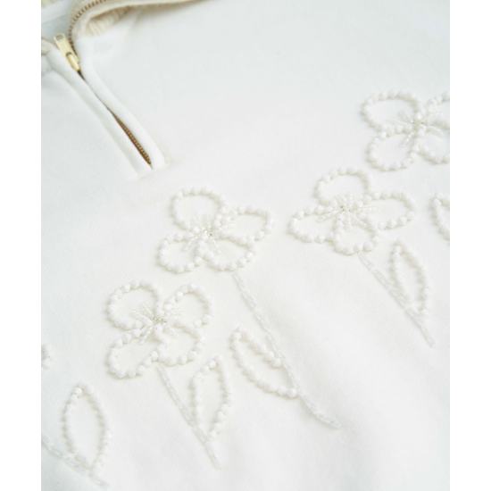 MUVEIL 【ミュベール】フラワー刺繍裏毛プルオーバー WHITE MUVEIL 【ミュベール】フラワー刺繍裏毛プルオーバー WHITE