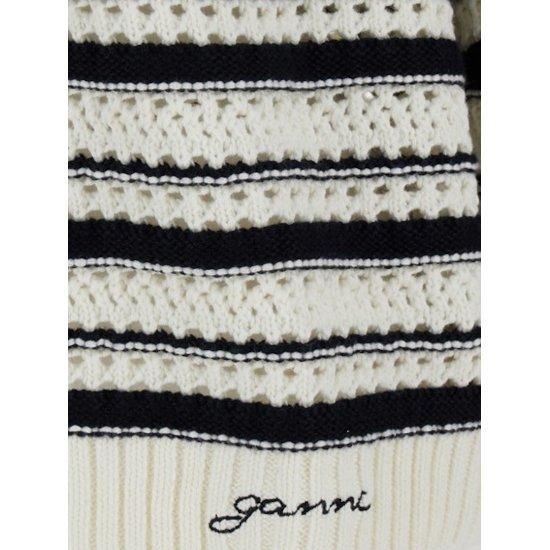 GANNI【ガニー】WHITE AND BLACK STRIPE SWEATER WITH V NECK(K2239)