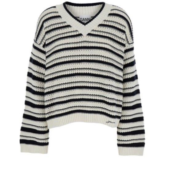 GANNIڥˡWHITE AND BLACK STRIPE SWEATER WITH V NECK(K2239) 