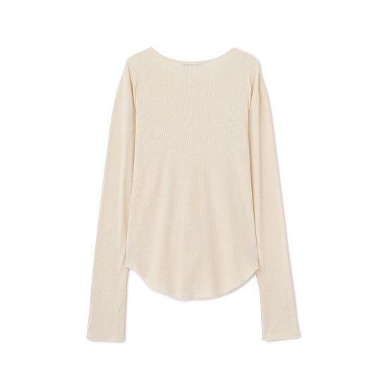 ETRE 【エトレ】 オーコットテレコヘンリーネックトップス IVORY