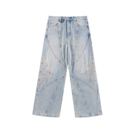 SUPPLIER|ץ饤䡼  Cross Leather Patch Baggy Denim Pants BLUE (2511-08117-0212002)(0212003)(0212004)
