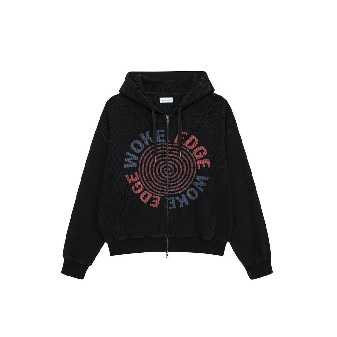 WOKE EDGE|ウォークエッジ Washed Thermal Zip Hoodie BLACK WOKE EDGE|ウォークエッジ Washed Thermal Zip Hoodie BLACK