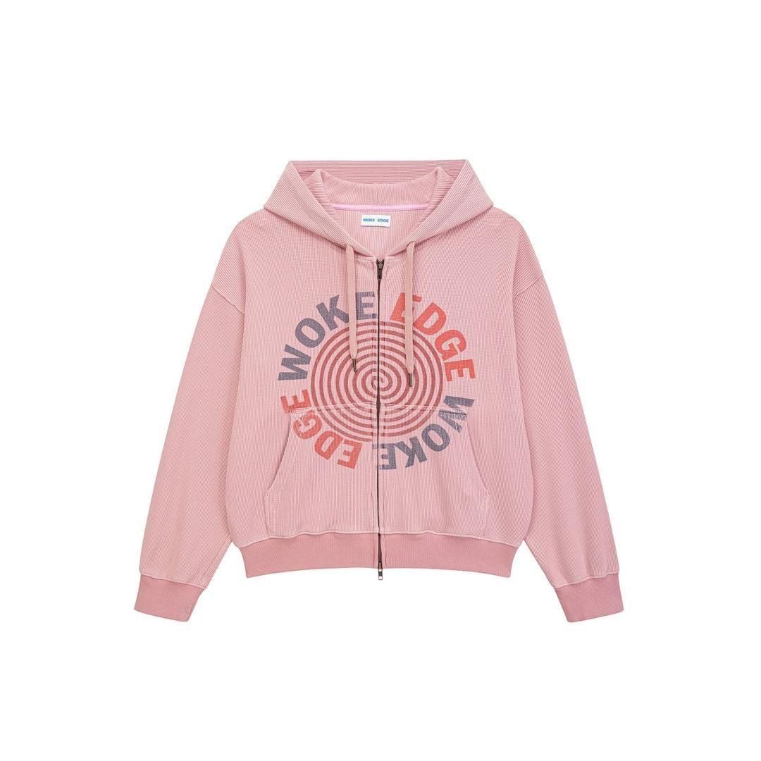 WOKE EDGE|ウォークエッジ Washed Thermal Zip Hoodie PINK WOKE EDGE|ウォークエッジ Washed Thermal Zip Hoodie PINK