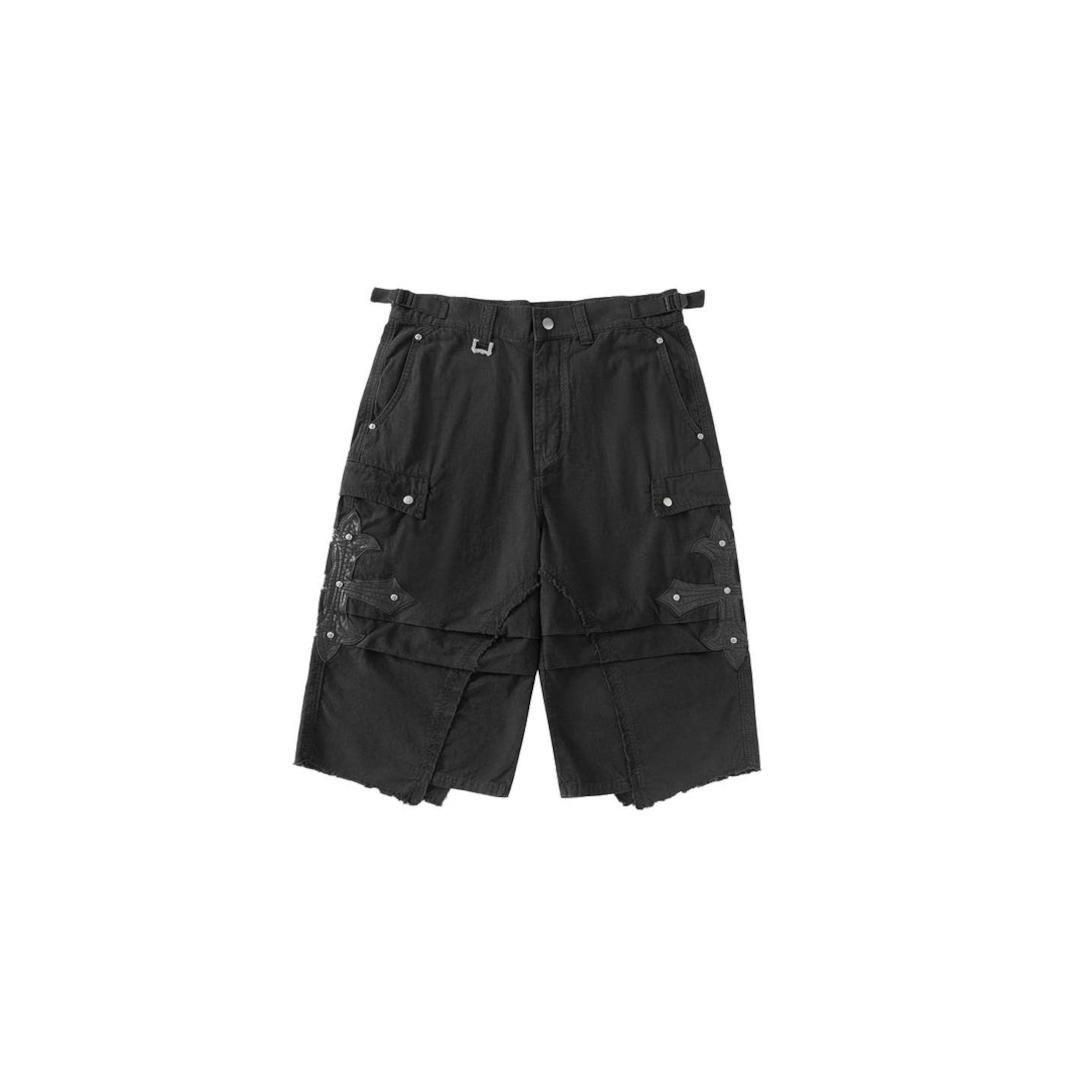 SUPPLIER|ץ饤䡼 Cross Leather Patch Baggy Shorts BLACK  (2511-08117-0250002)(02500023)(02500024)