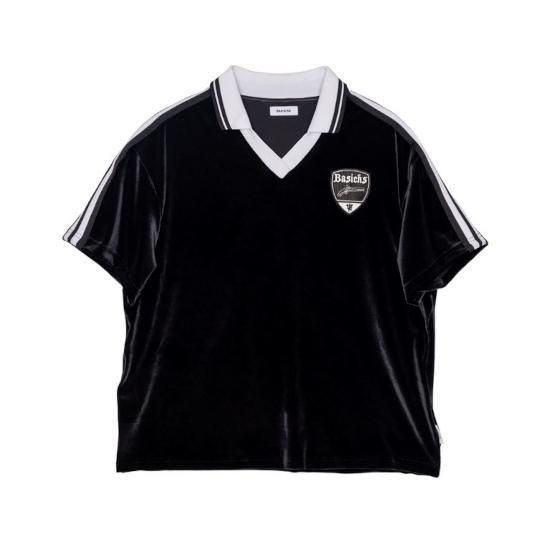 BASICKS|ベーシックス Velvet Football Half Sleeve Shirt BLACK