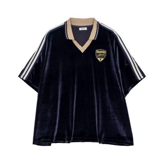 BASICKS|١å  Velvet Football Half Sleeve Shirt NAVY (S3.5-0502)