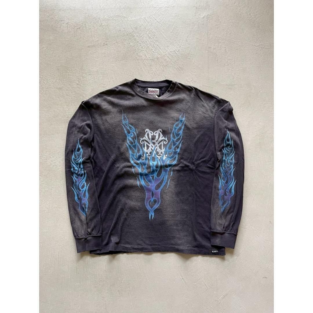 カミヤ KAMIYA “KMY-FIRE” Distressed L/S Tee （BLACK） -FASCINATE