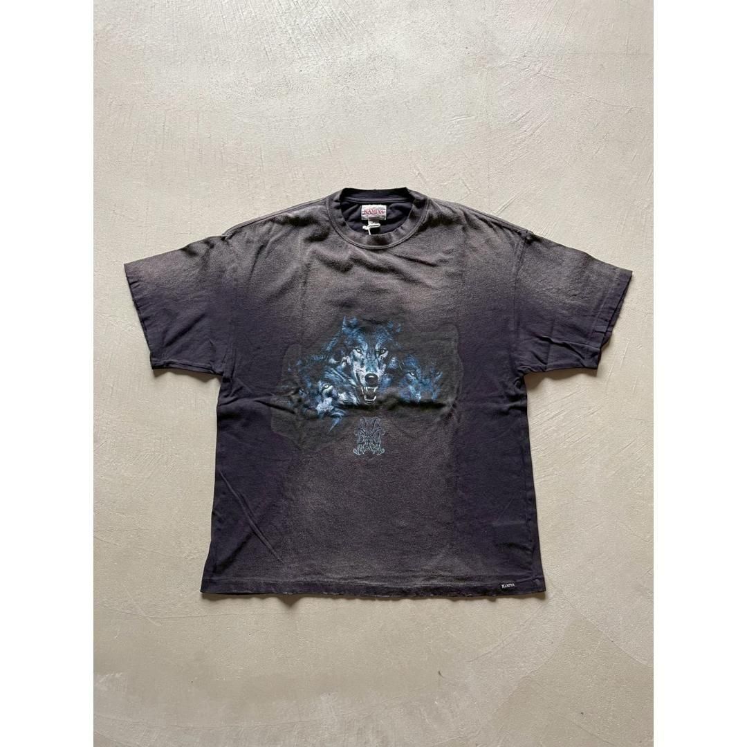 送料無料 ギフト KAMIYA|カミヤ KMY-FIRE BLACK - Tee Distressed “KMY-WOLF” キャラクターグッズ