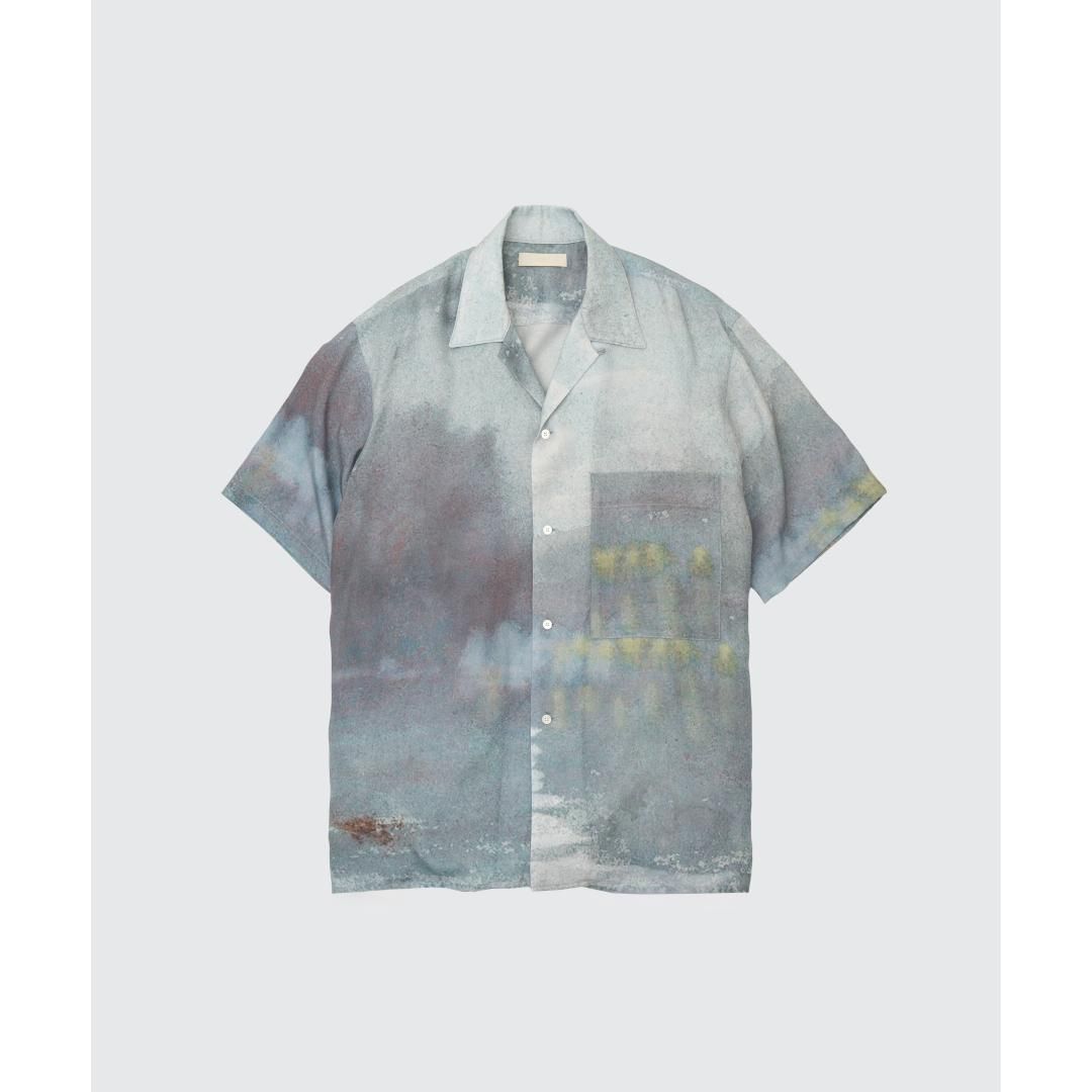 YOKE|衼  LANDSCAPE PRINTED TENCELL POPLIN OPEN COLLAR SHIRT BLUE (YK25SS001003SH)