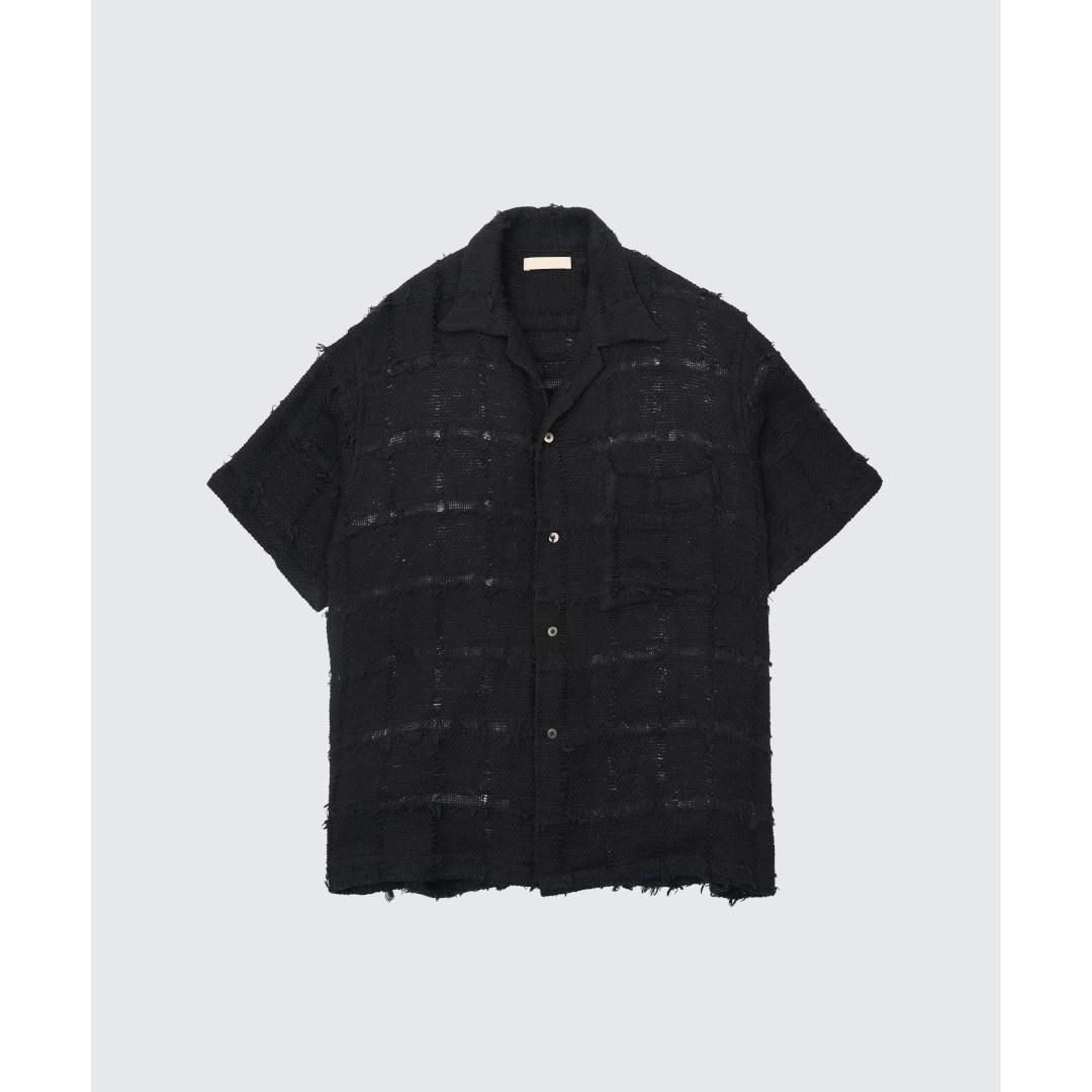 YOKE|衼   FRINGE CHECK TWEED OPEN COLLAR SHIRT BLACK (YK25SS001005SH)