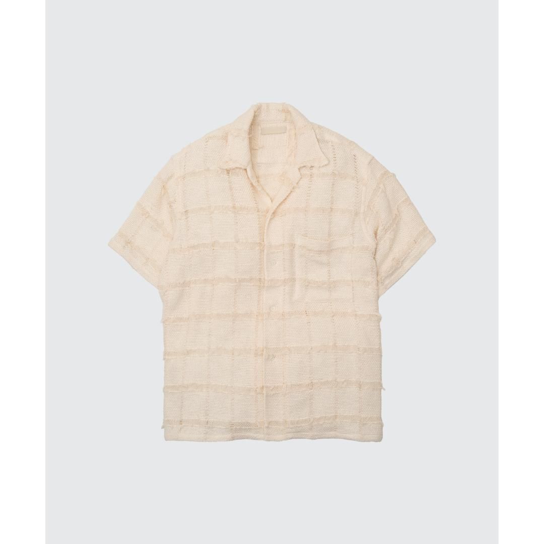 YOKE|衼   FRINGE CHECK TWEED OPEN COLLAR SHIRT ECRU (YK25SS001005SH)