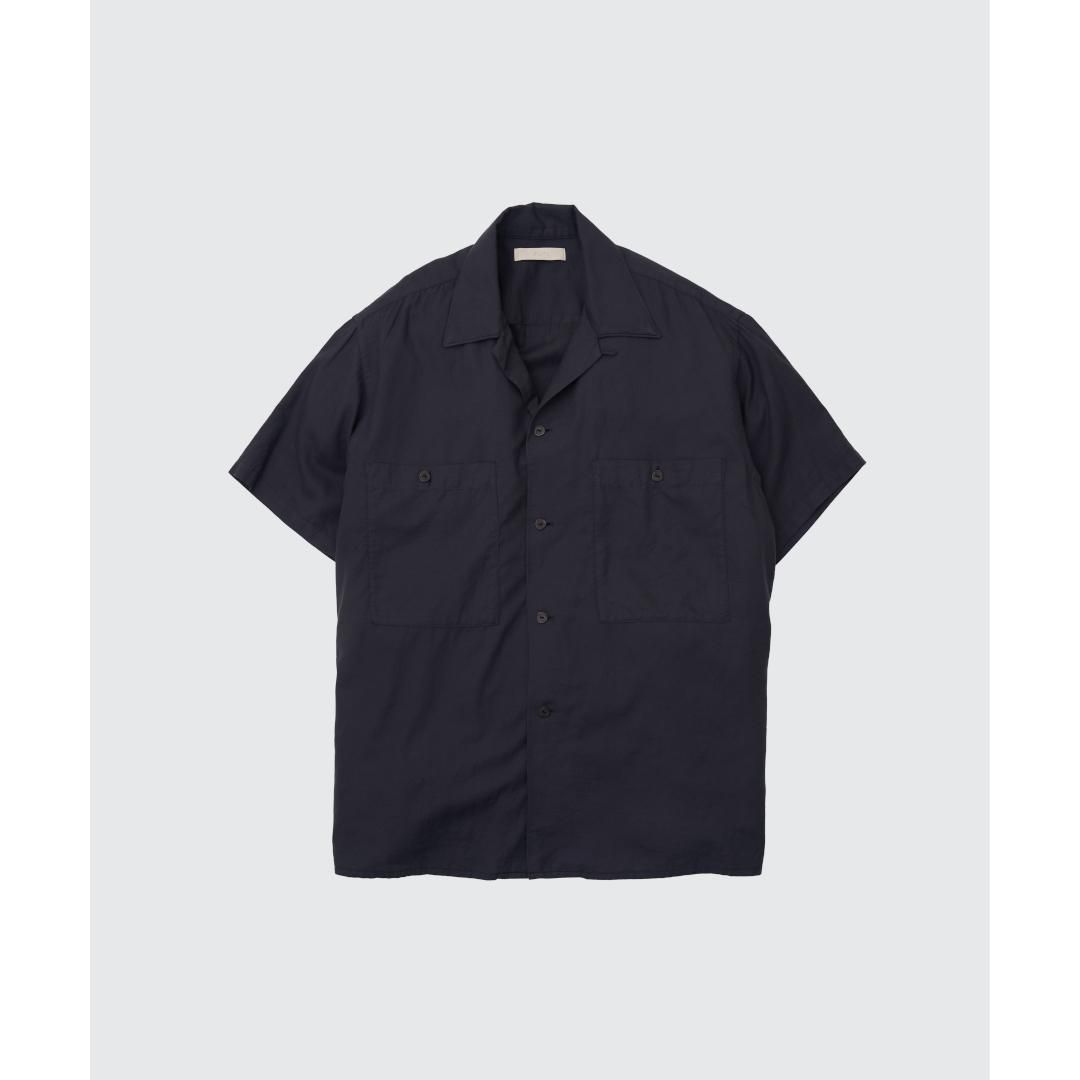 YOKE|衼   GARMENTED COTTON SILK TWILL OPEN COLLAR SHIRT  NAVY (YK25SS001006SH)